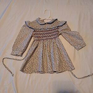 Polly Flinders girls size 3 smocked dress waist tie peter pan collar Vintage